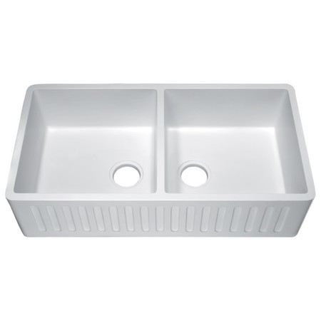 ANZZI Roine 35" Reversible Glossy Solid Surface Kitchen Sink in White K-AZ224-2A